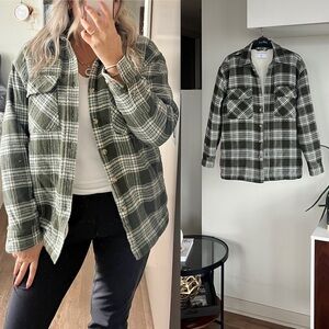 Aritzia Tna Green Plaid Utility Casual Sherpa Cozy Winter Jacket Sz S